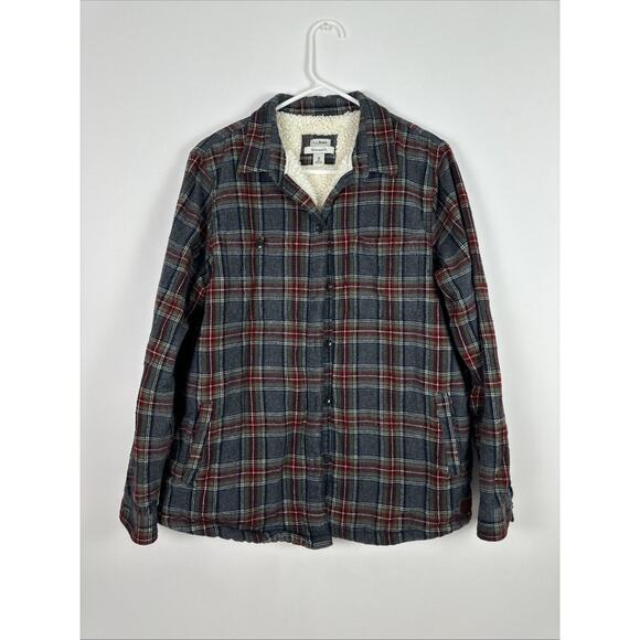 L.L. Bean Lumberjack Shirt Jacket Sherpa Lined Plaid Button Up Medium Regular - Picture 1 of 15